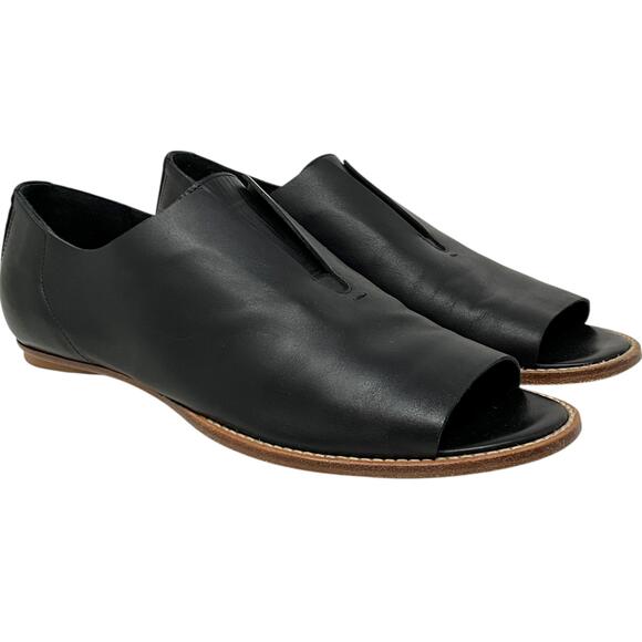 Zero + Maria Cornejo Shoes - Zero + Maria Cornejo Slip On Womens 8.5 Black Leather Peep Toe Flat Italy